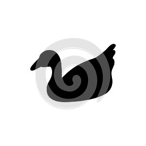 Swimming black waterfowl silhouette isolated on white background